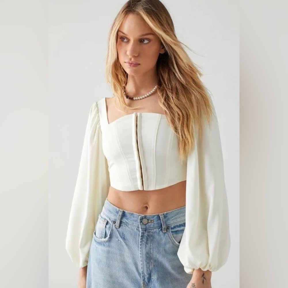 Urban Outfitters Maddie Bustier Blouse | Cream Corset Long Sleeve Top